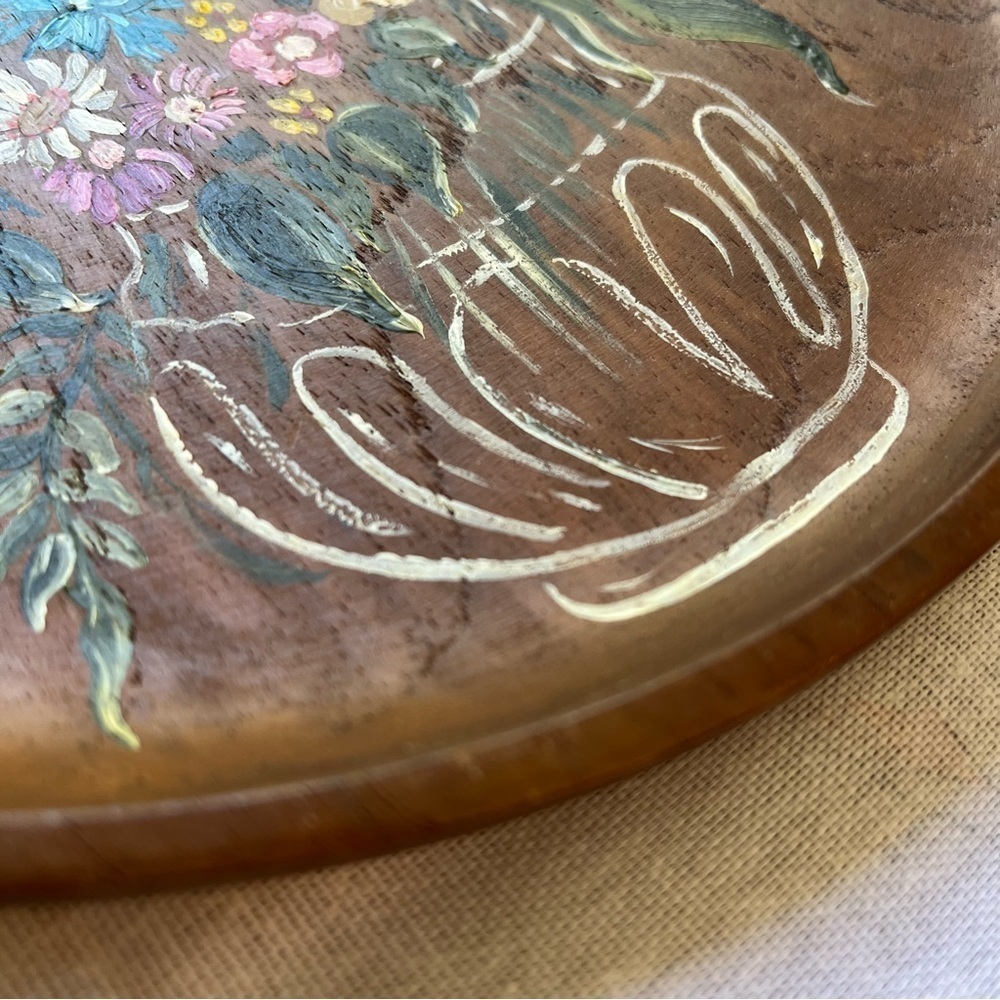 Vintage 1979 Dutch Round Wooden Bouquet Floral Art Wall Hanging - Picture 10 of 10